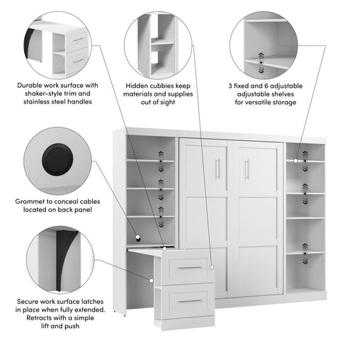 109W Full Size Murphy Bed with Pull-Out Desk and Storage