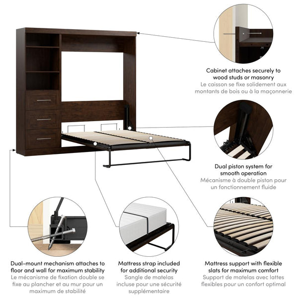 Full Murphy Bed and Shelving Unit with Drawers (84W)
