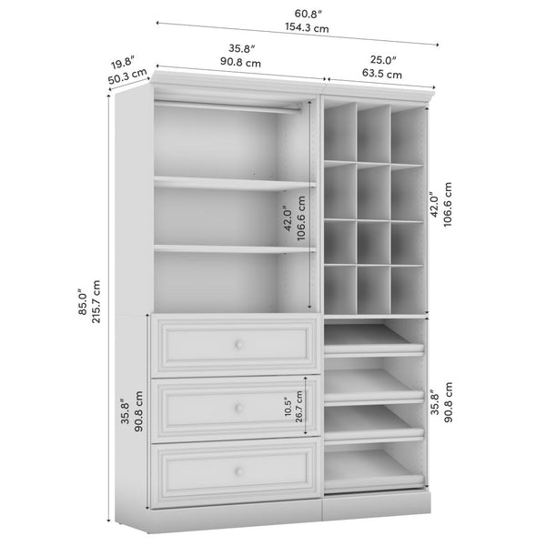 Traditional Closet System with Shelves, Drawers, Clothing Rods, Shoe Racks & Cubbies, 61W x 20D