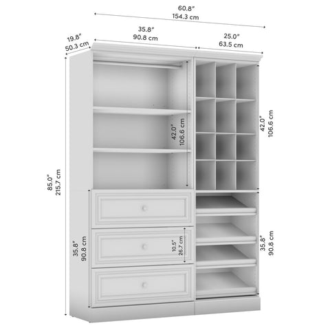 Traditional Closet System with Shelves, Drawers, Clothing Rods, Shoe Racks & Cubbies, 61W x 20D