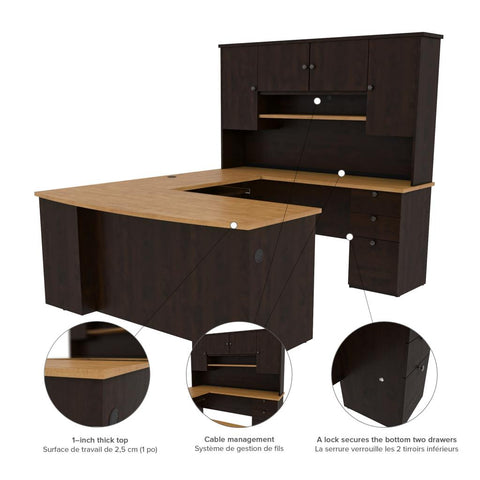71W U or L-Shaped Executive Desk with Pedestal and Hutch