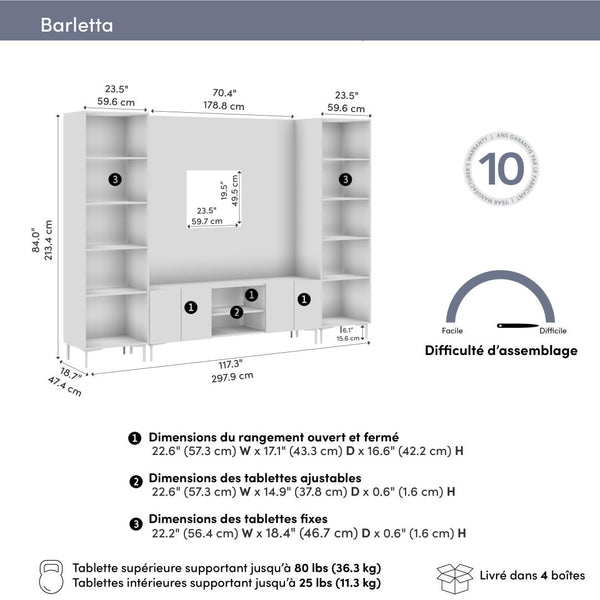 118W Modular Entertainment Center with TV Stand, Media Storage Towers, and Small Wall Panel
