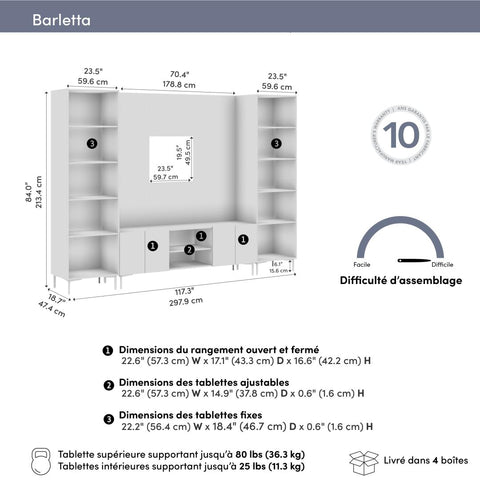 118W Modular Entertainment Center with TV Stand, Media Storage Towers, and Small Wall Panel