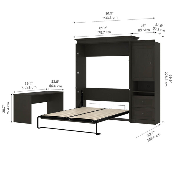 Queen Murphy Bed and 1 Storage Unit with Mobile Nightstand and Desk (118”)