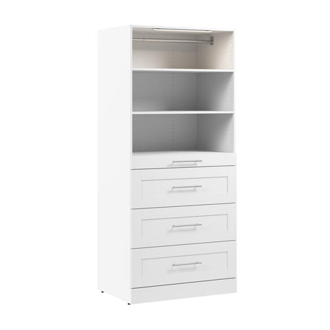 Modular Closet System with Shelves, Drawers & LED Light, Shaker Style, 36W x 25D