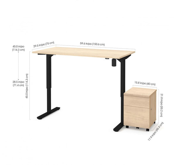 2-Piece set including 30“ x 60“ standing desk and a mobile pedestal