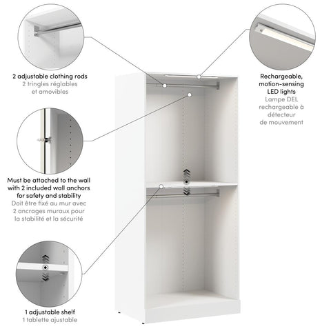 Double Hanging Modular Closet System & LED Lights, 36W x 25D