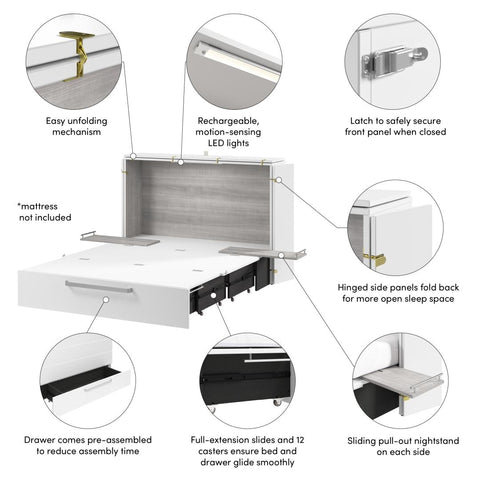 57W Full Murphy Cabinet Bed with Pullout Drawer