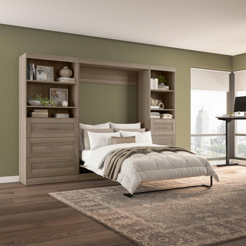 Full Murphy Bed and 2 Shelving Units with Drawers (120W)