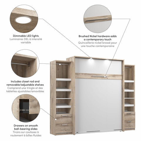 Queen Murphy Bed and 2 Narrow Closet Organizers with Drawers (105W)