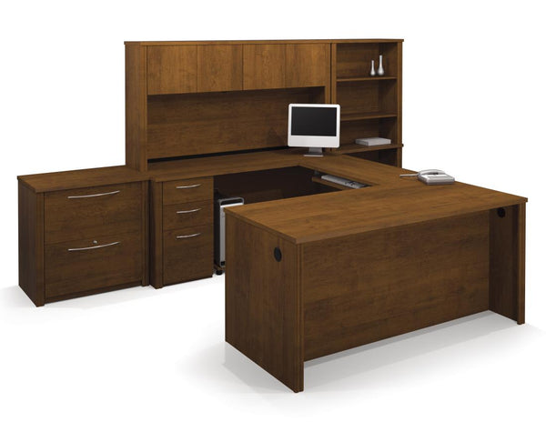 U-Shaped Executive Desk with Hutch, a Lateral File Cabinet, and a Bookcase