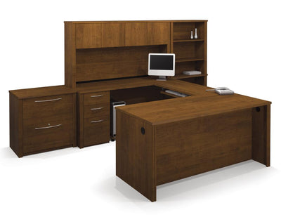 U-Shaped Executive Desk with Hutch, a Lateral File Cabinet, and a Bookcase