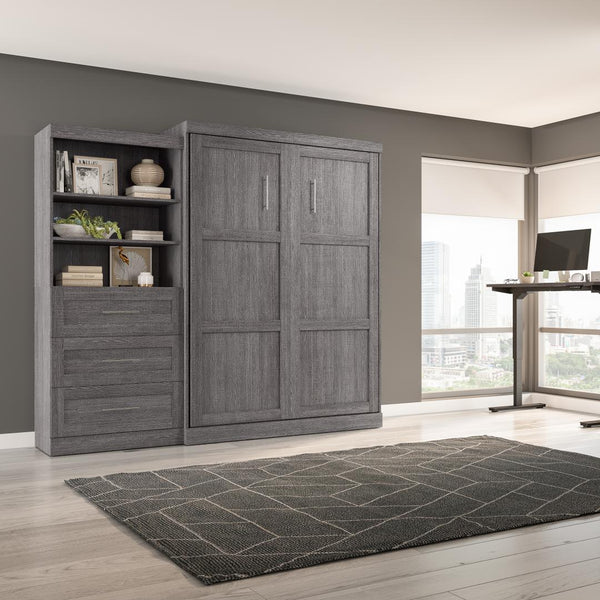 Queen Murphy Bed and Shelving Unit with Drawers (101W)
