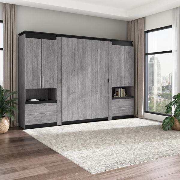 Full Murphy Bed with Storage Cabinets and Pull-Out Shelves (120W)