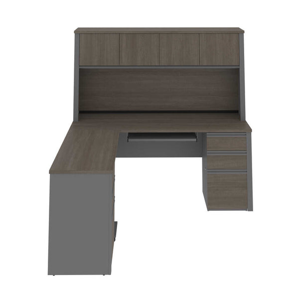 Modern L-Shaped Office Desk with Two Pedestals and Hutch
