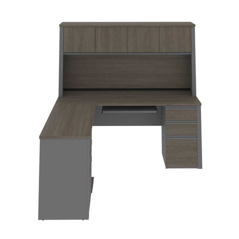 Modern L-Shaped Office Desk with Two Pedestals and Hutch