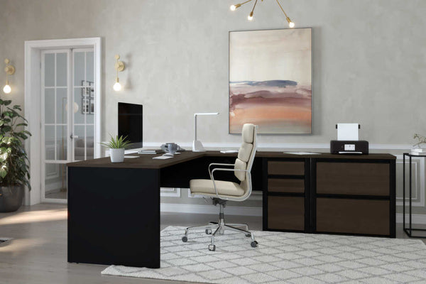 72W L-Shaped Desk with Lateral File Cabinet