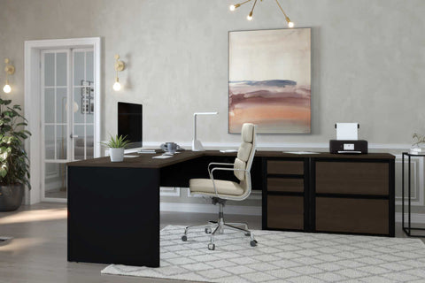 72W L-Shaped Desk with Lateral File Cabinet