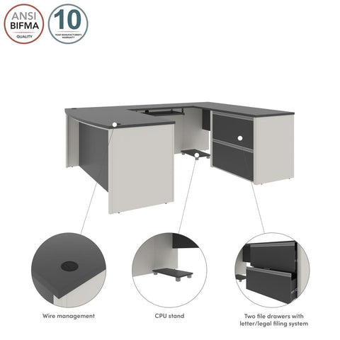 72W U-Shaped Executive Desk with Lateral File Cabinet