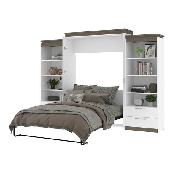 Queen Murphy Bed and 2 Shelving Units with Drawers (125W)