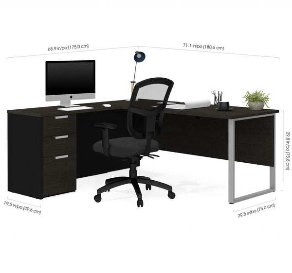 72W L-Shaped Desk with Drawers
