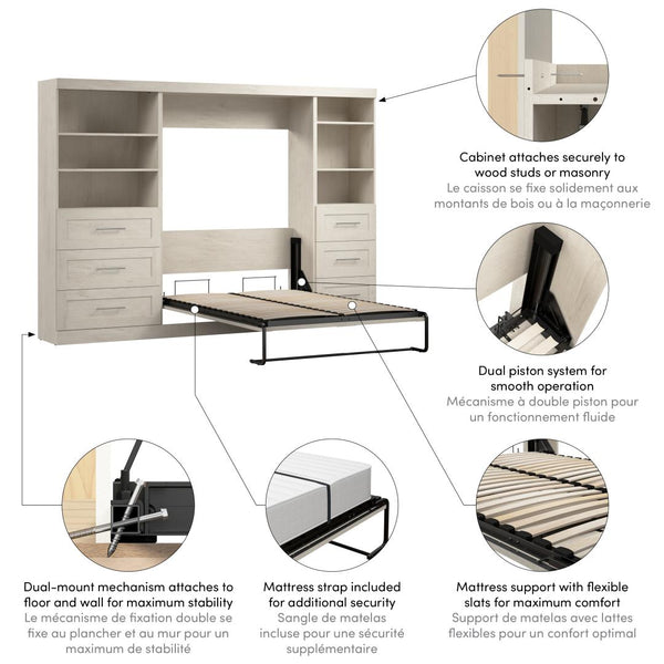 Full Murphy Bed and 2 Shelving Units with Drawers (120W)