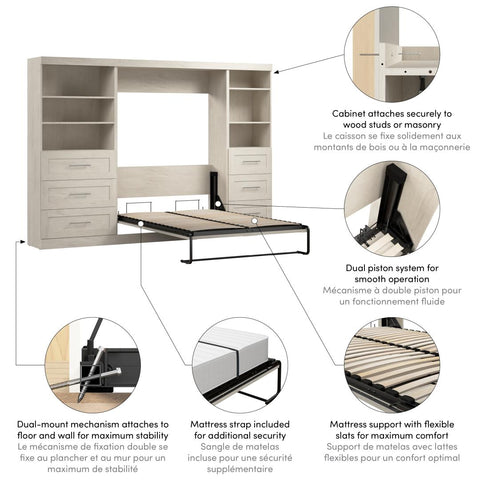 Full Murphy Bed and 2 Shelving Units with Drawers (120W)