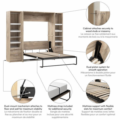 Full Murphy Bed and 2 Narrow Closet Organizers with Drawers (99W)