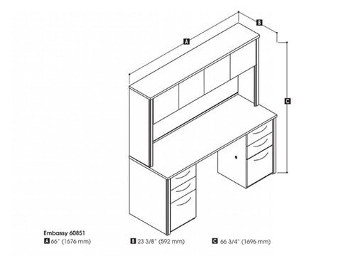 Credenza Desk with Hutch and Two Pedestals