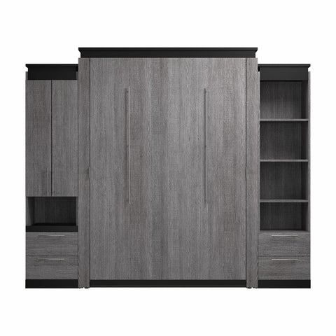 Queen Murphy Bed with Storage Cabinet and Tall Shelf with Drawers (106W)