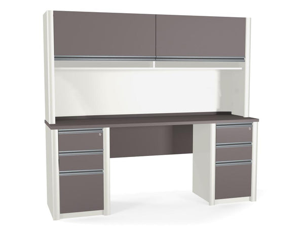 Credenza Desk with Hutch and Two Assembled Pedestals