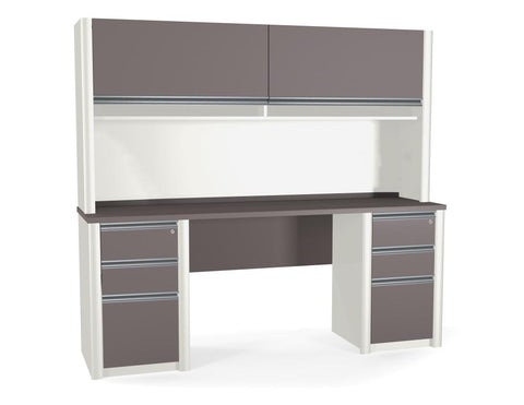 Credenza Desk with Hutch and Two Assembled Pedestals