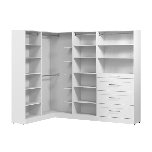 Modular L-Shaped Closet System with Shelves, Drawers & Clothing Rods, Shaker Style, 95W x 61D