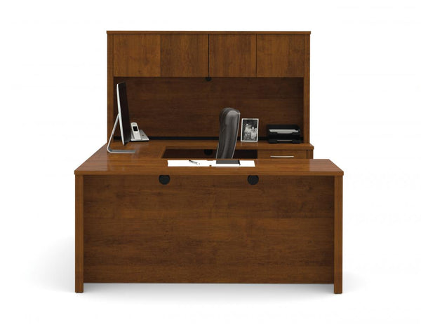 U-Shaped Executive Desk with Hutch, a Lateral File Cabinet, and a Bookcase