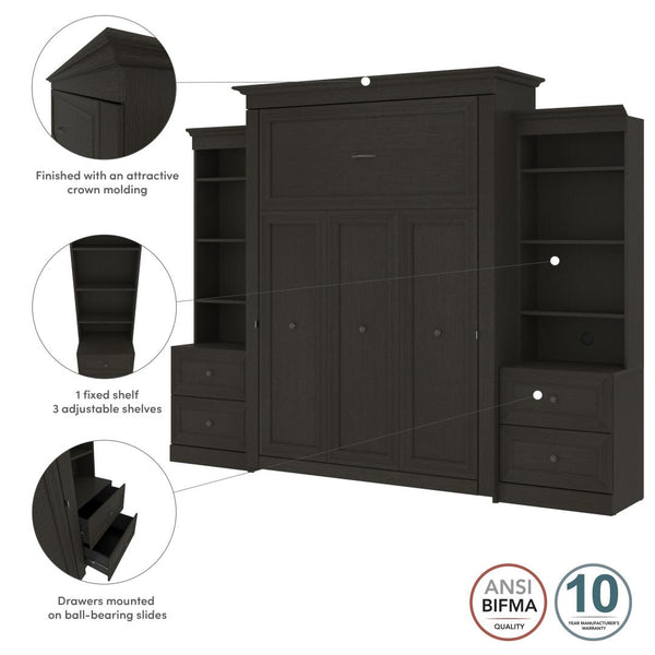 Queen Murphy Bed and Two Shelving Units with 2 Drawers (115W)