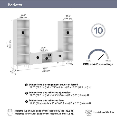 118W Modular Entertainment Center with TV Stand and Media Storage Towers
