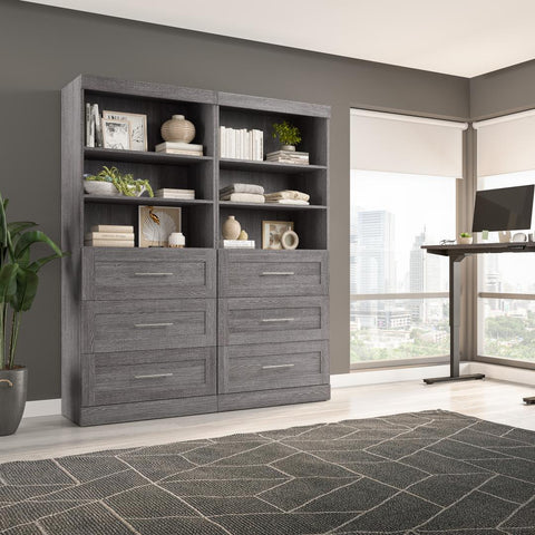 Contemporary Closet System with Shelves, Drawers & Clothing Rods, 72W x 19D