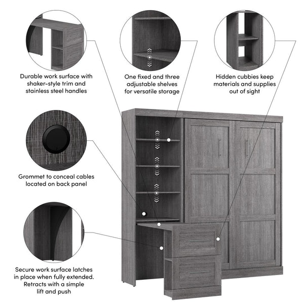 84W Full Size Murphy Bed with Pull-Out Desk