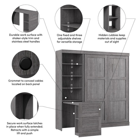 84W Full Size Murphy Bed with Pull-Out Desk