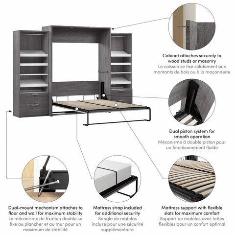 Queen Murphy Bed with 2 Closet Organizers with Drawers (125W)
