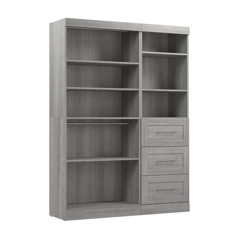 Contemporary Closet System with Shelves, Drawers & Clothing Rods, 61W x 19D