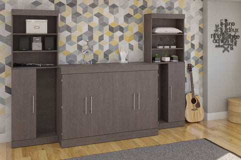 5-Piece Set Including One Full Cabinet Bed with Mattress, Two 26″ Storage Units, and Two Hutches