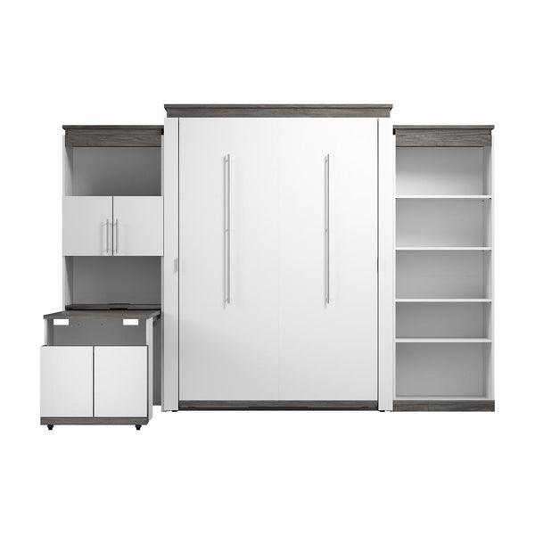 Queen Murphy Bed with Shelves and Storage Cabinet with Fold-Out Desk (126W)