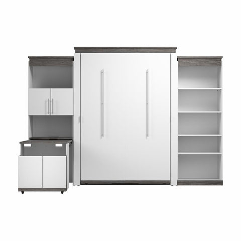Queen Murphy Bed with Shelves and Storage Cabinet with Fold-Out Desk (126W)