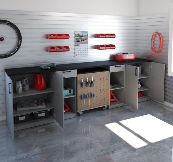 4-Piece Set with 2-Drawer Workbench and Base Cabinets