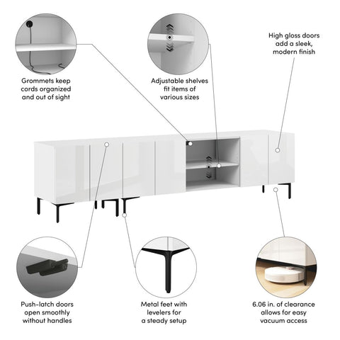 94W Modular Entertainment Center with TV Stand and Storage Cabinet