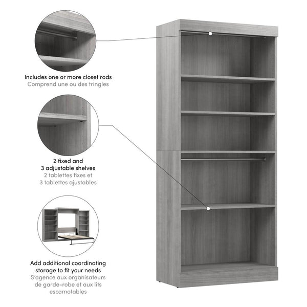 Contemporary Closet System with Shelves & Clothing Rods, 36W x 19D