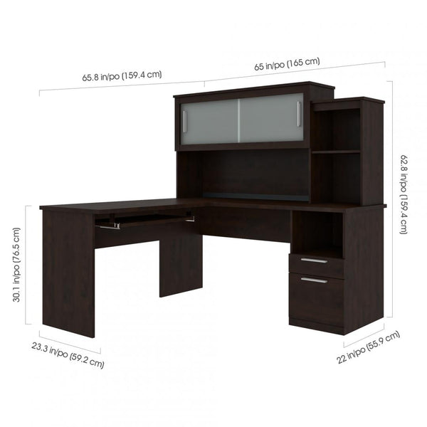 65W L-Shaped Desk with Hutch