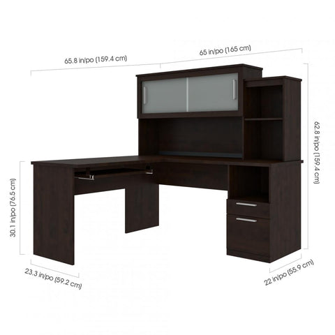 65W L-Shaped Desk with Hutch