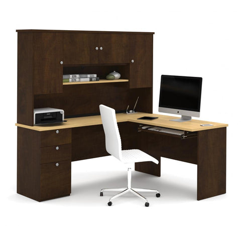 L-Shaped Desk with Pedestal and Hutch